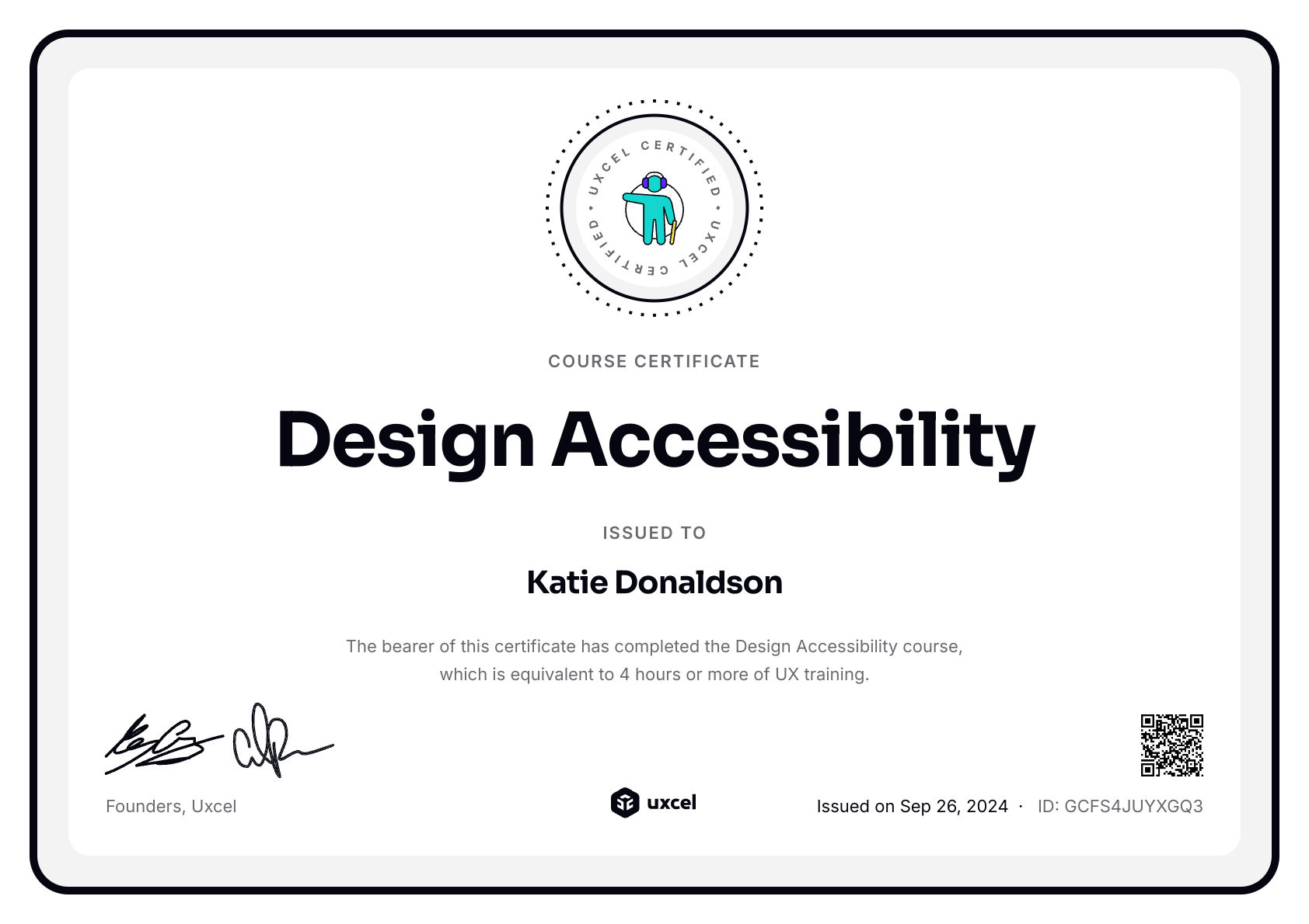 Katie Donaldson's certificate